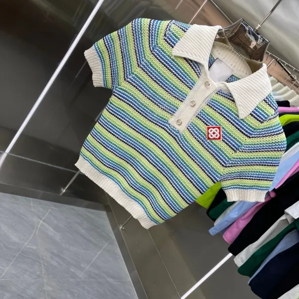 Design Knit Stripe Polo and Skirt Set Multicolor - 4