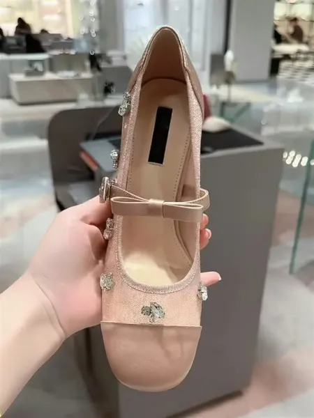 Dior Mary Jane Block Heel in Blush Pink with Crystal Embellishments - 11
