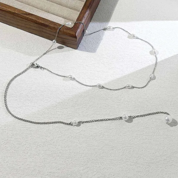 Design Pearl Lariat Necklace Silver Jewelry - 12