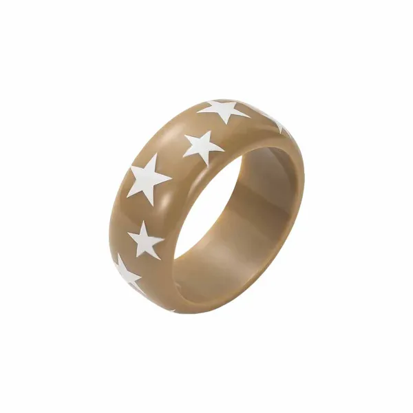 Design Star-Embossed Resin Ring Beige Jewelry - 1
