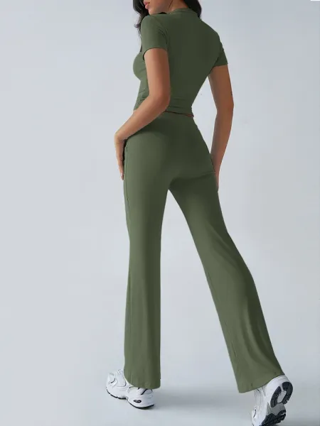 Design Cropped Tee and Wide-Leg Joggers Set Navy Blue - 66