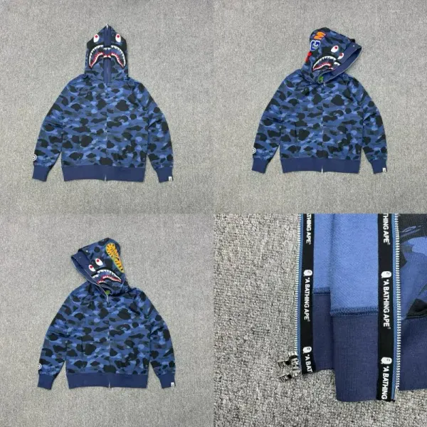 A Bathing Ape Shark Hoodie Blue Camo Zip-Up Hoodie - 1