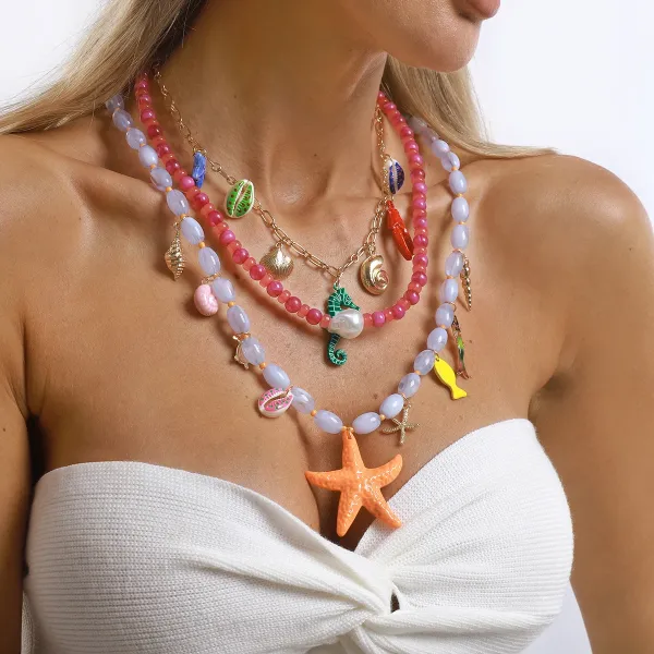 Design Charm Necklace Multicolor Seafood & Shell Pendant Necklace Jewelry - 31