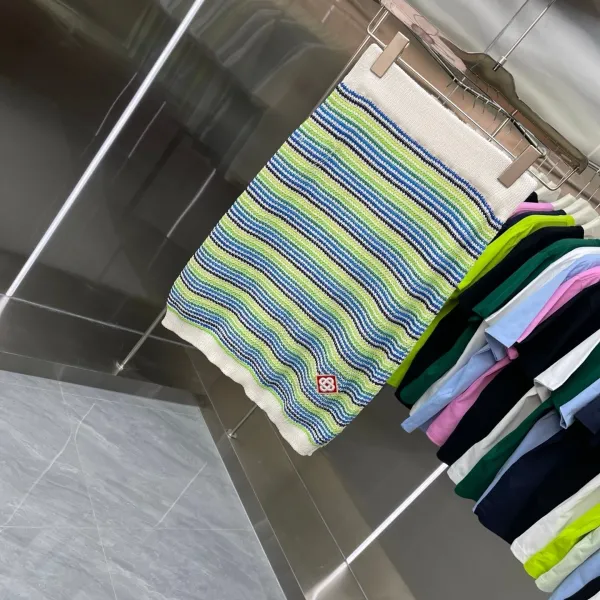 Design Knit Stripe Polo and Skirt Set Multicolor - 8