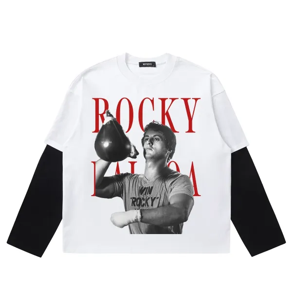 Design NOTSEXx Rocky Balboa Graphic Long Sleeve T-Shirt White / Black T-Shirts - 1
