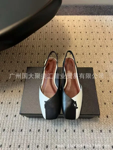 Design Slingback Loafers Black Leather-Suede Hybrid Heels - 23