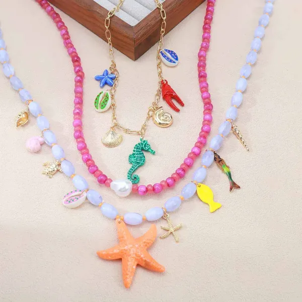 Design Charm Necklace Multicolor Seafood & Shell Pendant Necklace Jewelry - 44