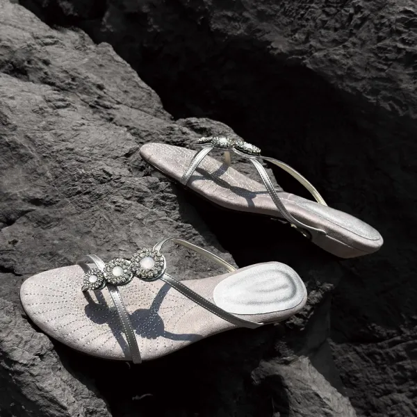Design Embellished Suede Thong Sandals in Dusty Gray - 18