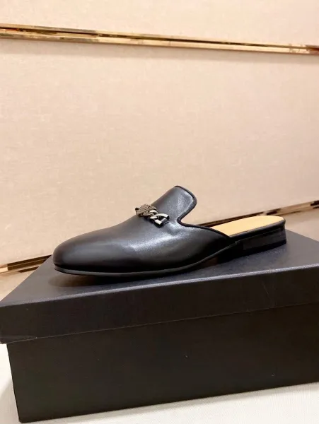 Giorgio Armani Eagle Logo Black Leather Mule Slippers - 10