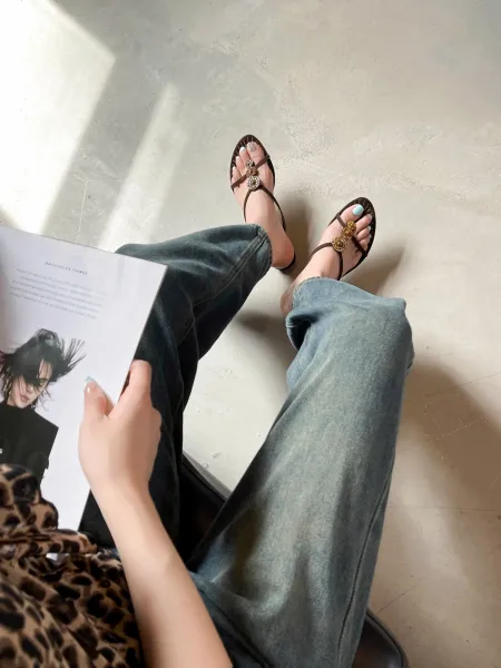 Design Embellished Suede Thong Sandals in Dusty Gray - 25