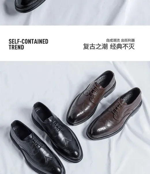 Design Classic Black Wingtip Brogue Leather Shoes Brogues - 3