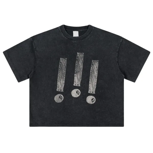 Design Three Exclamation Marks and 8-Ball Graphic Cropped T-Shirt - 1