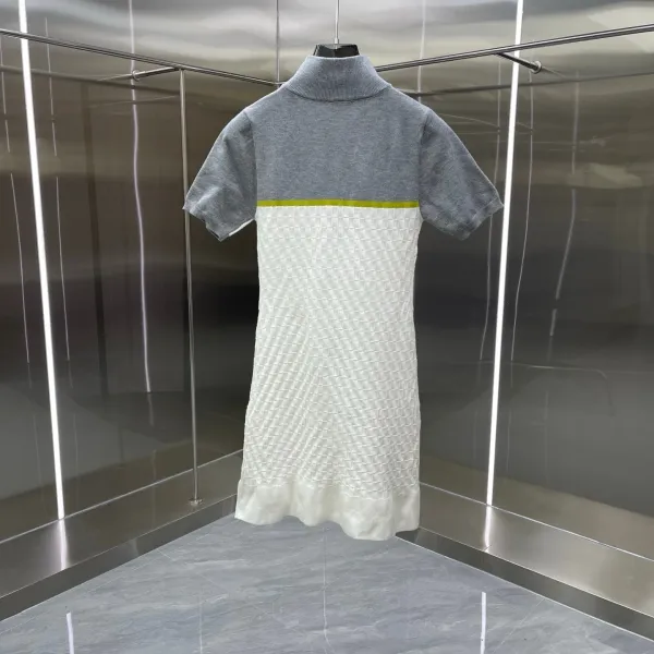 Design Teseolance Knit Dress with Half-Zip Collar in Gray, White, and Lime Green Dress - 8