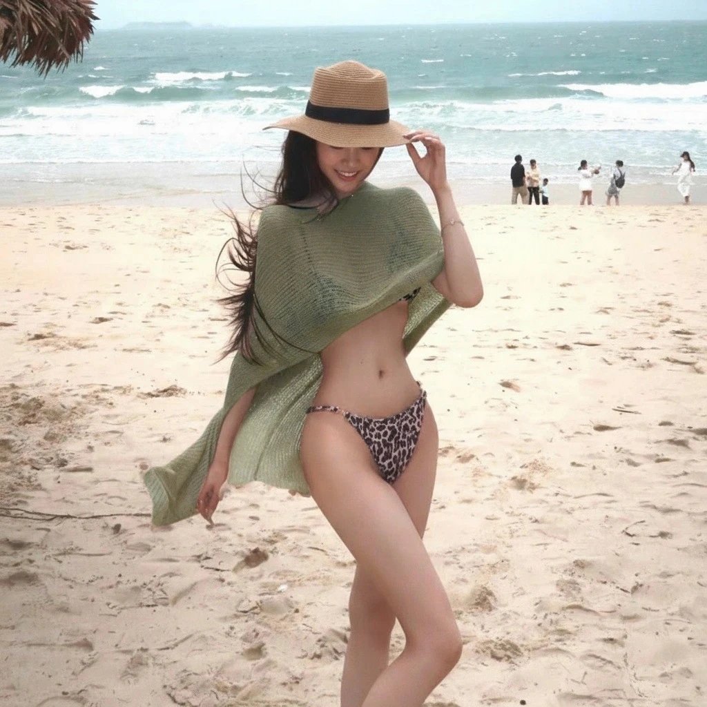 Design Olive Knit Poncho Top with Leopard Print Skirt Set Sets - 13