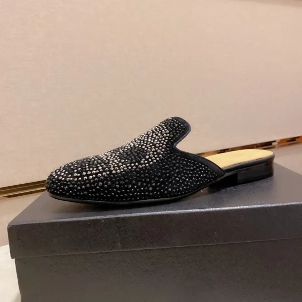 Christian Louboutin Crystal-Embellished Black Mule Loafers - 1