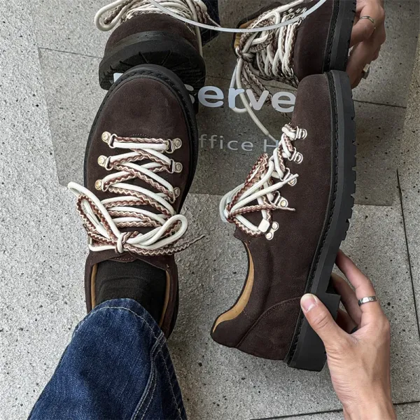 Dr. Martens 1460-inspired Suede Boots Brown with Braided Laces Martin Boots - 1