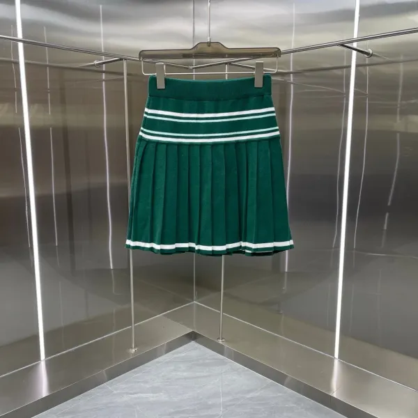 Design Knit Tennis Set Green with White Stripes and Embroidered Logo Skirt and Polo Top - 10