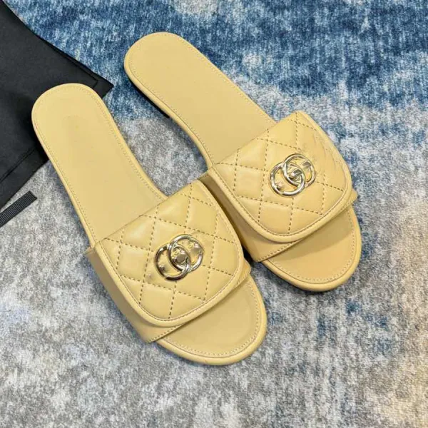 Gucci GG Marmont Quilted Slide Sandals Beige Slippers - 1