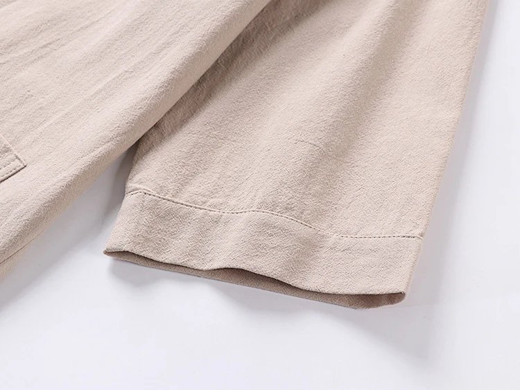 Design V-Neck Linen Button-Up Shirt Beige Tops.shirt - 11