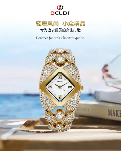 Design BELBI Diamond-Encrusted Gold-Tone Quartz Watch Watches - 2