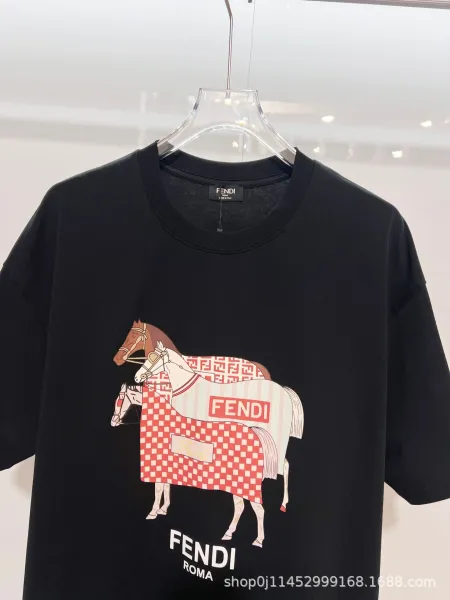 Fendi Horse Print Graphic T-Shirt Black - 14