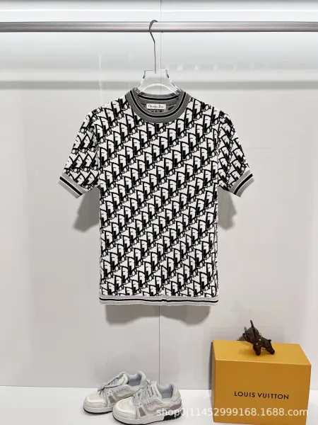 Dior Oblique Print Knit T-Shirt White / Black - 4