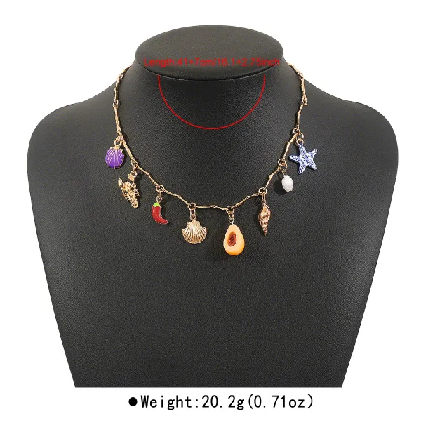 Design Charm Necklace Multicolor Seafood & Shell Pendant Necklace Jewelry - 6