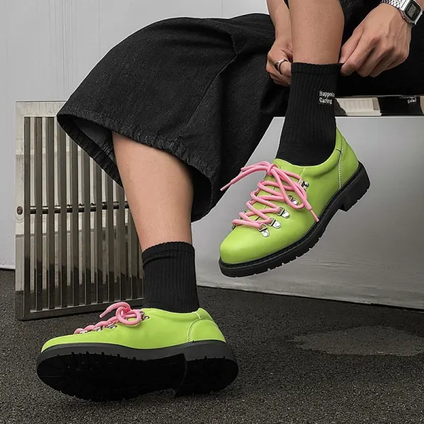 Design Hiking-Style Lace-Up Shoes Lime Green with Pink Laces Casual Shoes - 1