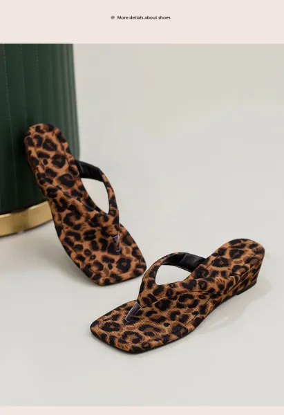 Design Leopard Print Wedge Flip-Flops Sandals Slippers - 26