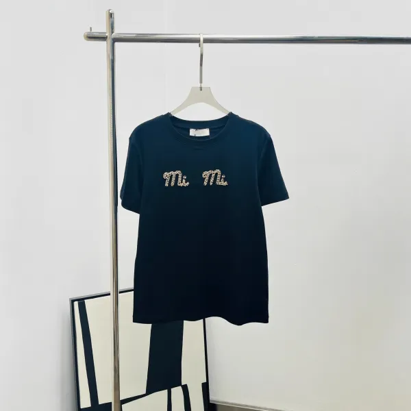 Miu Miu Embellished Logo T-Shirt Navy - 1