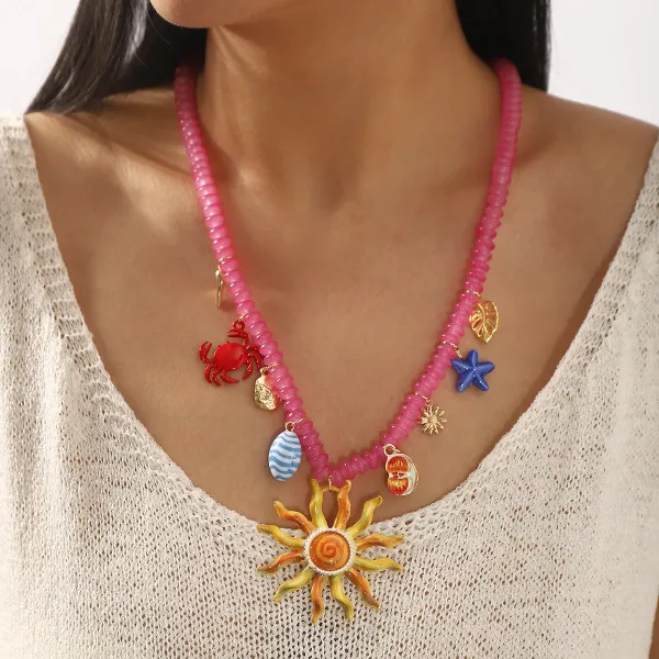 Design Charm Necklace Multicolor Seafood & Shell Pendant Necklace Jewelry - 16
