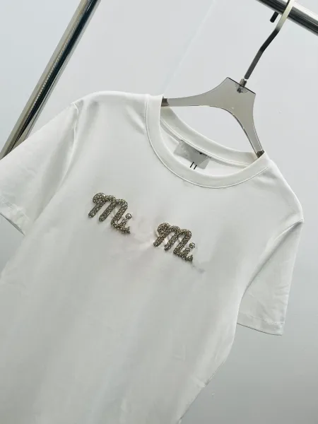Miu Miu Embellished Logo T-Shirt Navy - 7