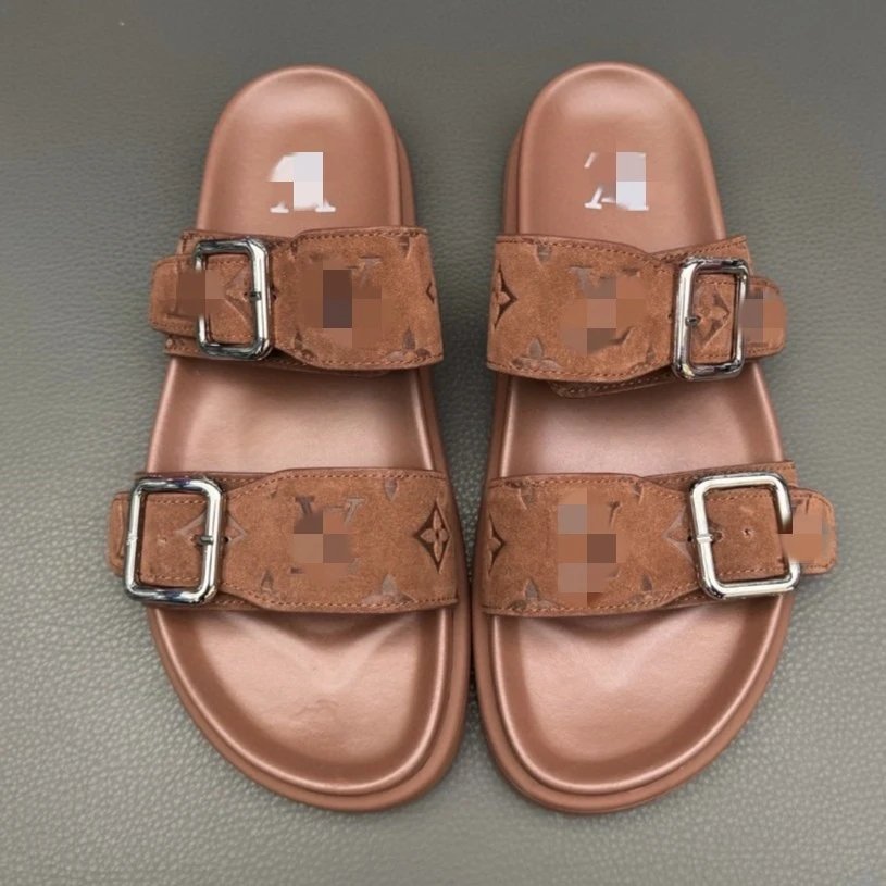 Louis Vuitton Slide Sandals Monogram Suede Brown Slippers