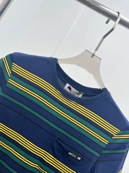 Design Striped Pocket T-Shirt Navy Green Yellow - 10