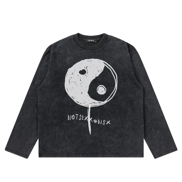 Design NOTSEXX Yin Yang Acid Wash Long Sleeve T-Shirt Black T-Shirts - 12