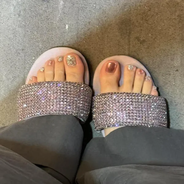 Design Crystal-Embellished Suede Slide Sandals in Blush Pink Slippers - 3