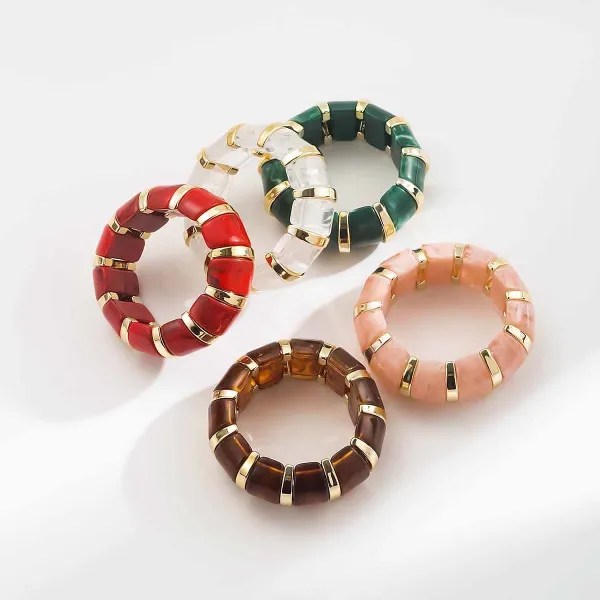 Design Green and Cream Resin Bead Stretch Bracelet - 28