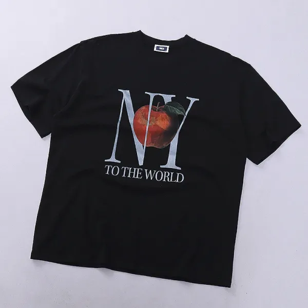 Design NY To The World Apple Graphic T-Shirt Black - 1