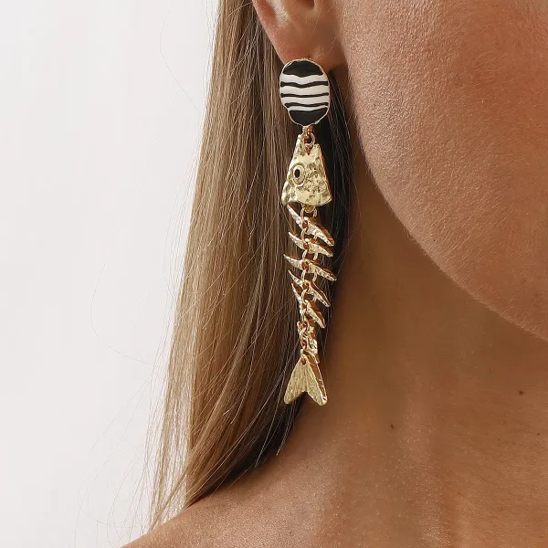 Design Fish Charm Drop Earrings Gold Silver Multicolor Jewelry - 9