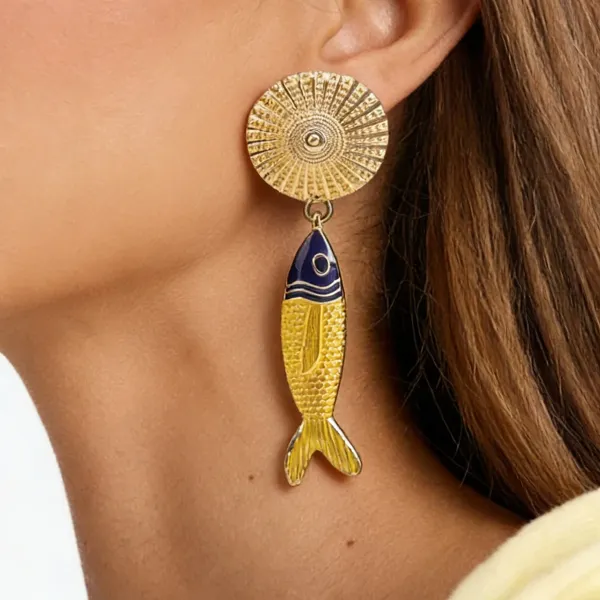 Design Fish Charm Drop Earrings Gold Silver Multicolor Jewelry - 10