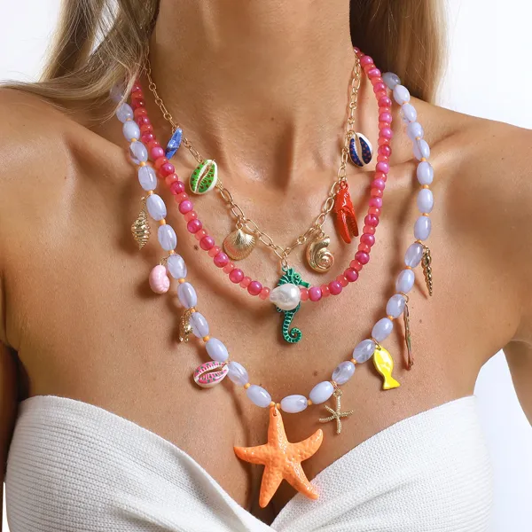 Design Charm Necklace Multicolor Seafood & Shell Pendant Necklace Jewelry - 30
