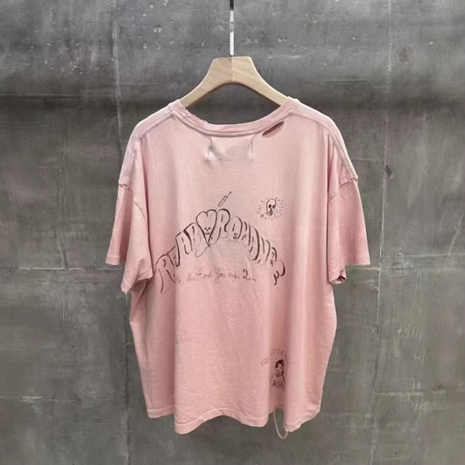 Pink Graphic Print Distressed Oversized T-Shirt