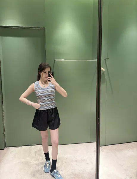 Design Striped Knit Crop Tank Top in Sky Blue, Black, and White Vest Top - 6