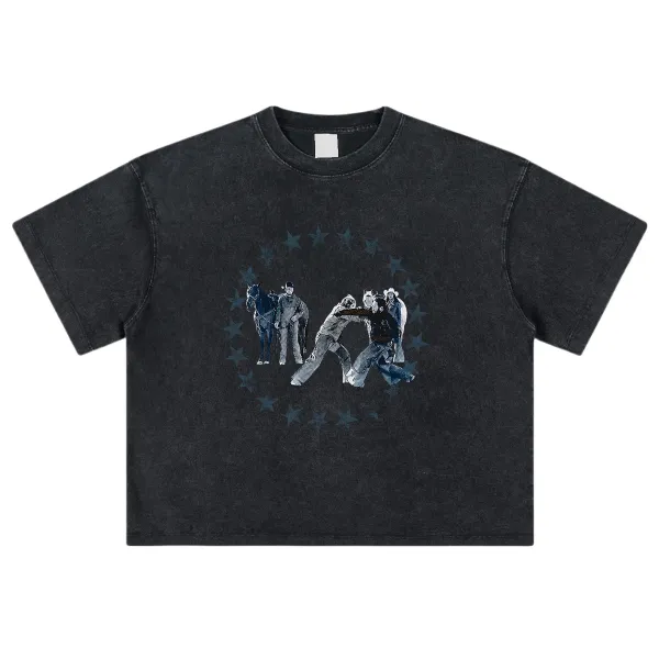 Design Western Star Circle Graphic T-Shirt Black - 7