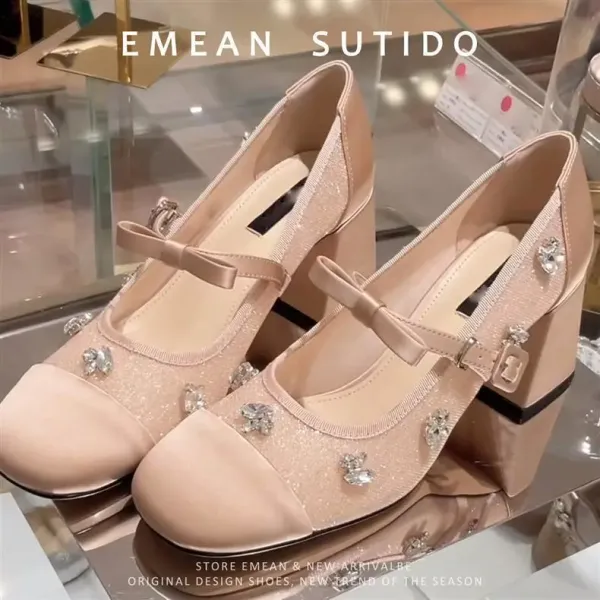 Dior Mary Jane Block Heel in Blush Pink with Crystal Embellishments - 6