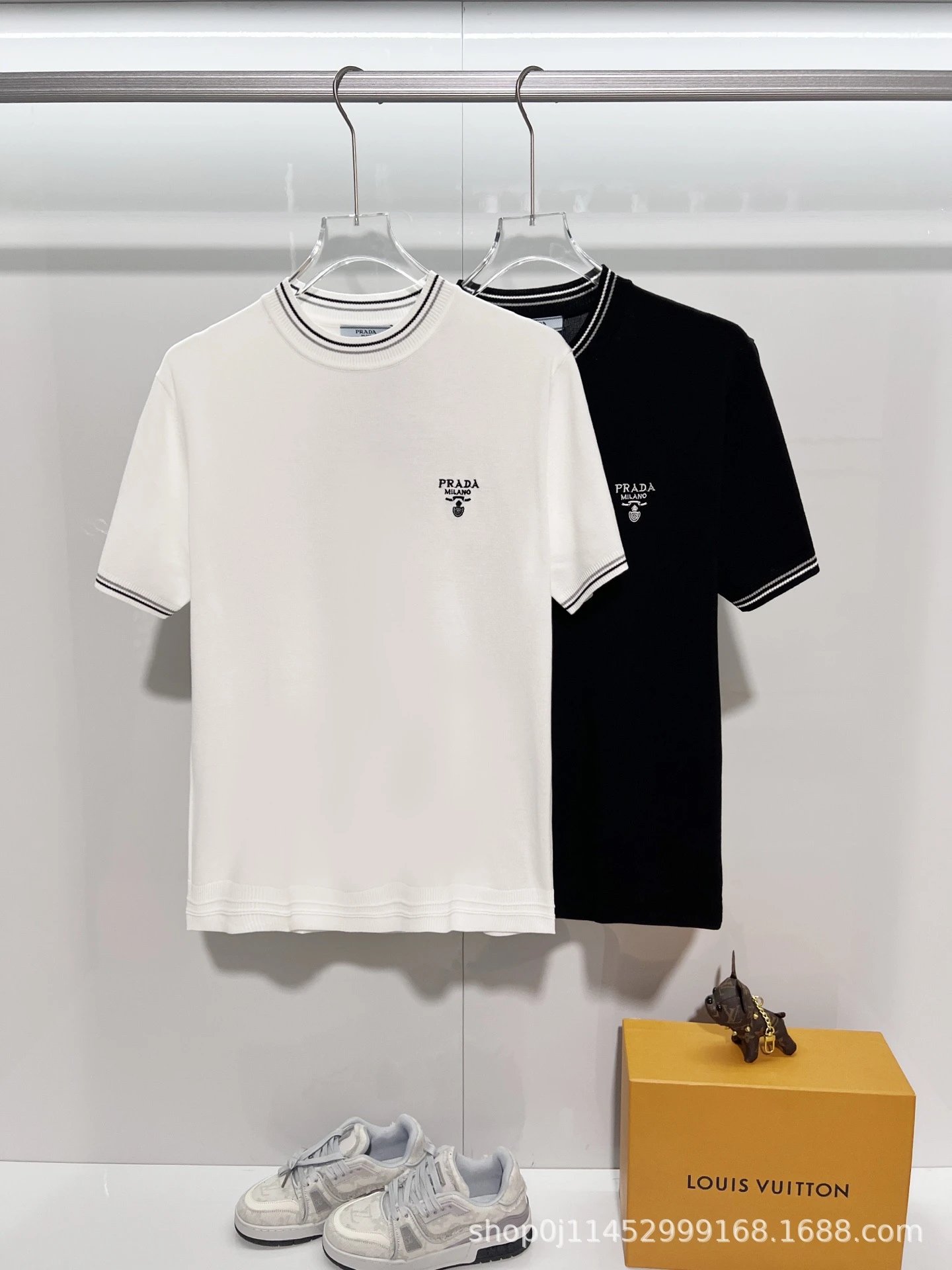 Prada Logo-Embroidered Ribbed Trim T-Shirt White - 3