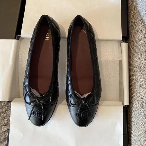 Chanel Ballerina Flats Pink Two-Tone Bow Detail Flat Shoes Loafers - 25