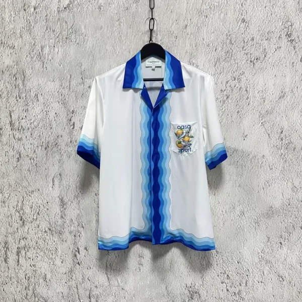 Casablanca Wave Print Short-Sleeve Shirt White / Blue - 1