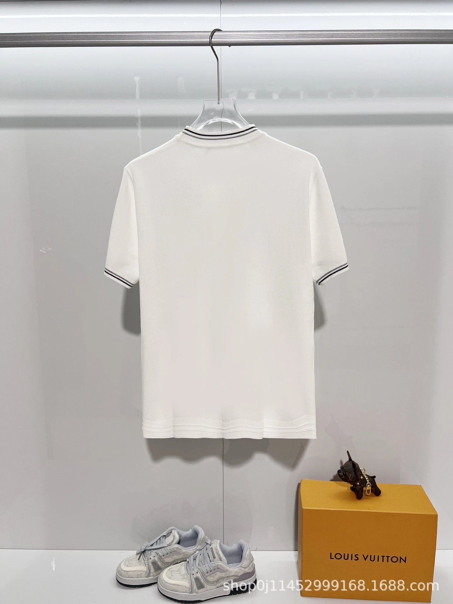 Prada Logo-Embroidered Ribbed Trim T-Shirt White - 6