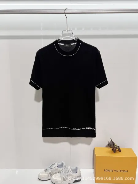 Fendi Knit T-Shirt White with Contrast Stitching - 7